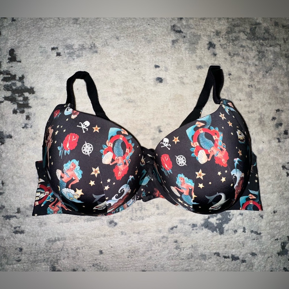 Playful Black Patterned Women's Bra